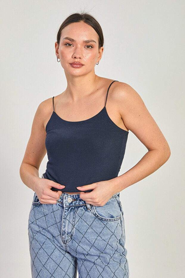 Women's Crop Tank Top with Strap - Navy Blue