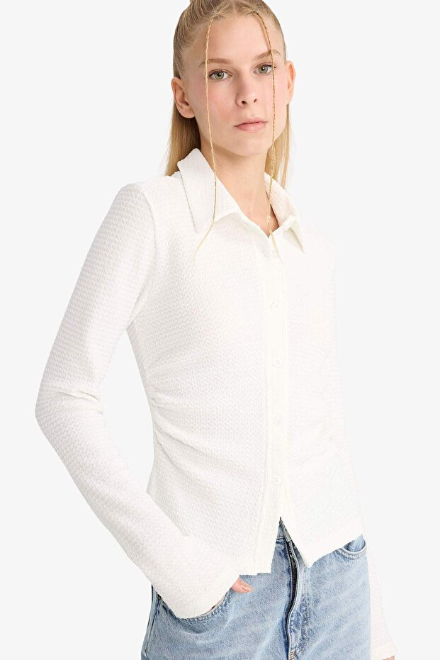 Fitted Wrinkled Textured Long Sleeve Shirt F9284Ax25Au