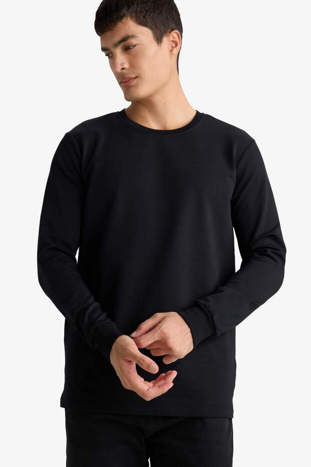 Slim Fit Dar Kesim Bisiklet Yaka Uzun Kollu Tişört F3646AX25AU - 3
