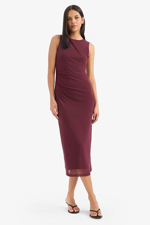 Bodycon Body-Hugging Round Neck Tulle Sleeveless Midi Dress D8036Ax25Au