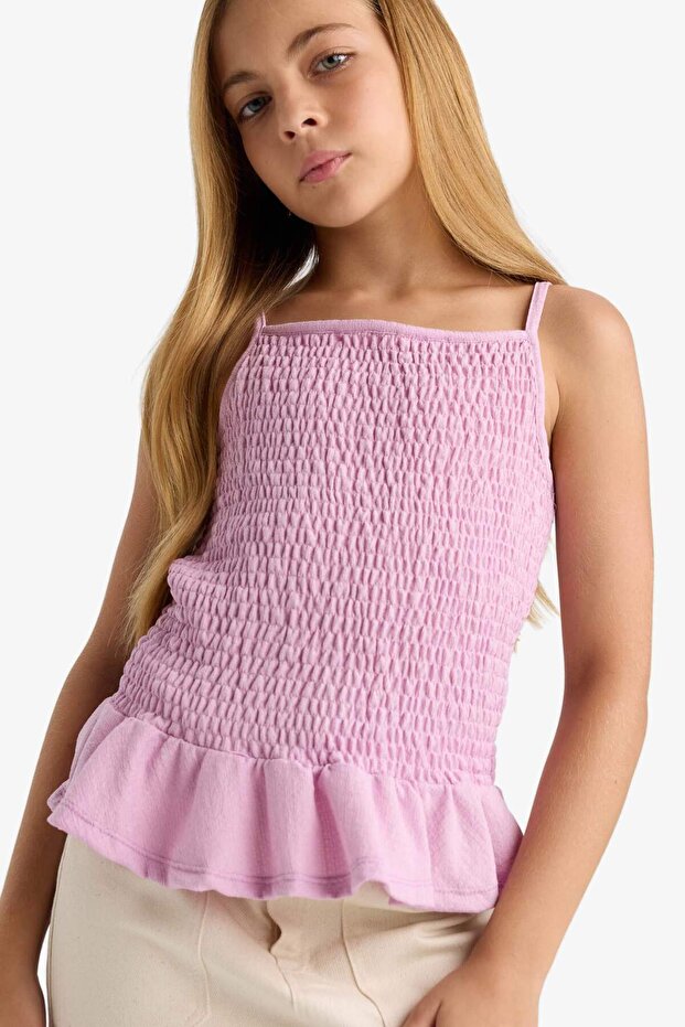 Crinkled Textured Athlete's T-Shirt for Girls G0164A825Hs