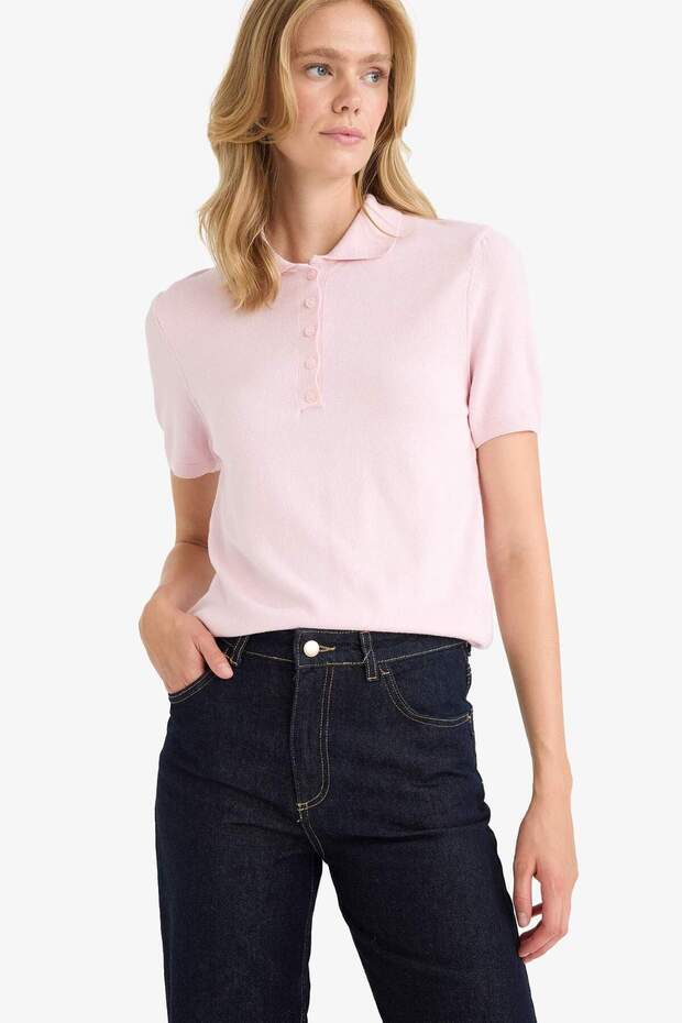 Fitted Polo Neck Short Sleeve Knit Sweater F2885AX25AU