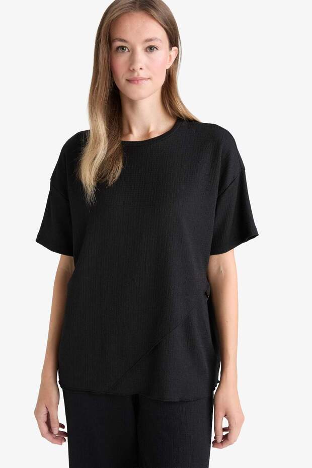 Regular Fit Crew Neck Wrinkled Textured Short Sleeve T-Shirt F6505Ax25Au