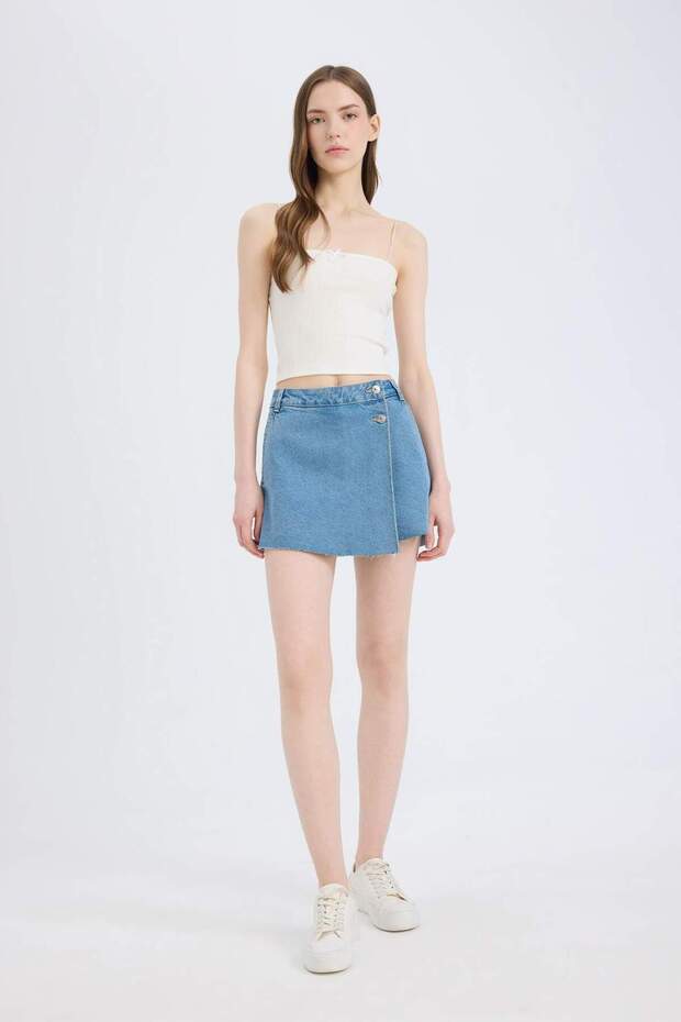 100% Cotton High Waist Jean Shorts Skirt E0563Ax25Sm