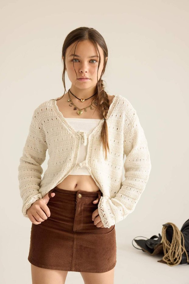 V-Neck Front Tie Knitwear Cardigan Girls F7312A825Au