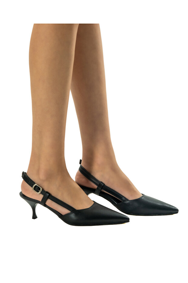 Leather Black Open Back Stiletto