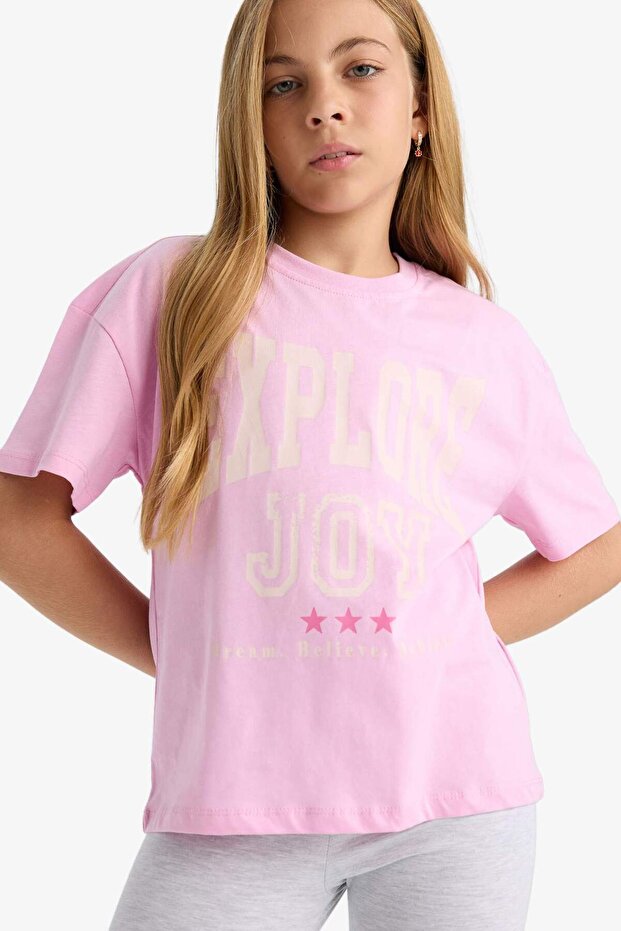 100% Cotton Relax Fit Crew Neck Printed Short Sleeve T-Shirt Girl Child G0455A825Au