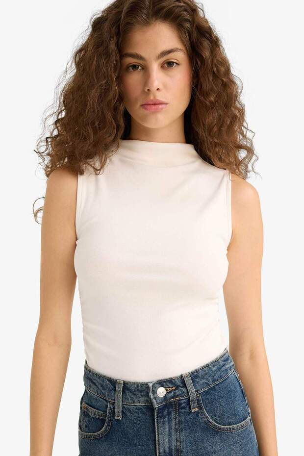 Fitted Half Turtleneck Ribbed Undershirt F7896Ax25Au