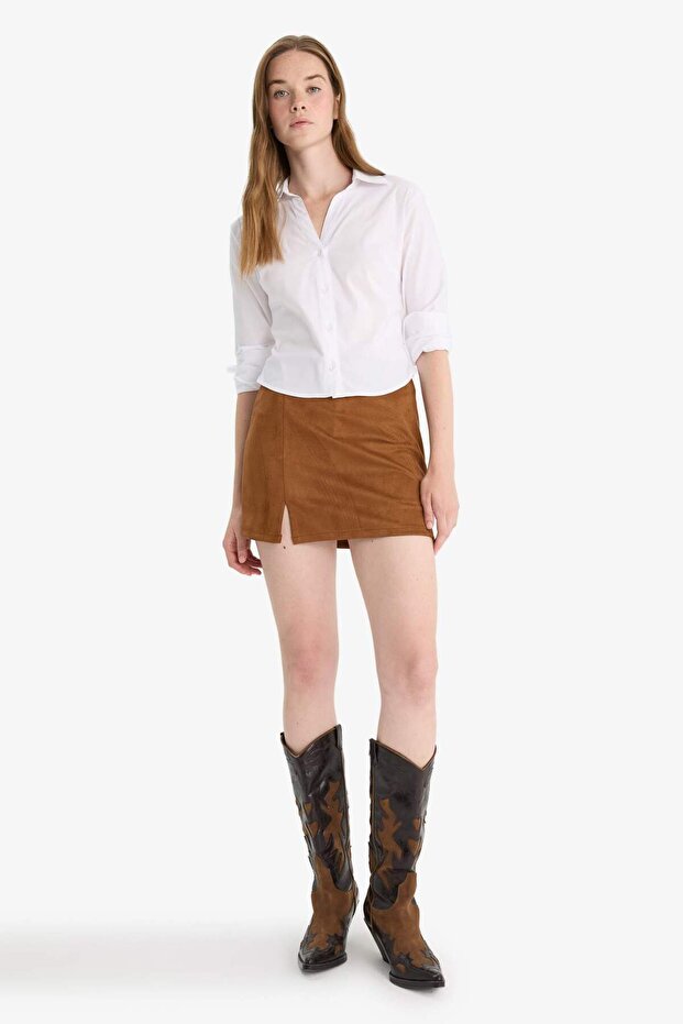 High Waist Suede Mini Skirt F7738Ax25Au