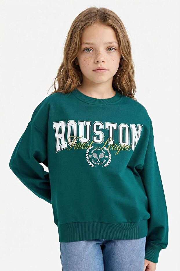 Defacto Relax Fit Bisiklet Yaka Baskılı Sweatshirt Kız Çocuk E8894A825AU