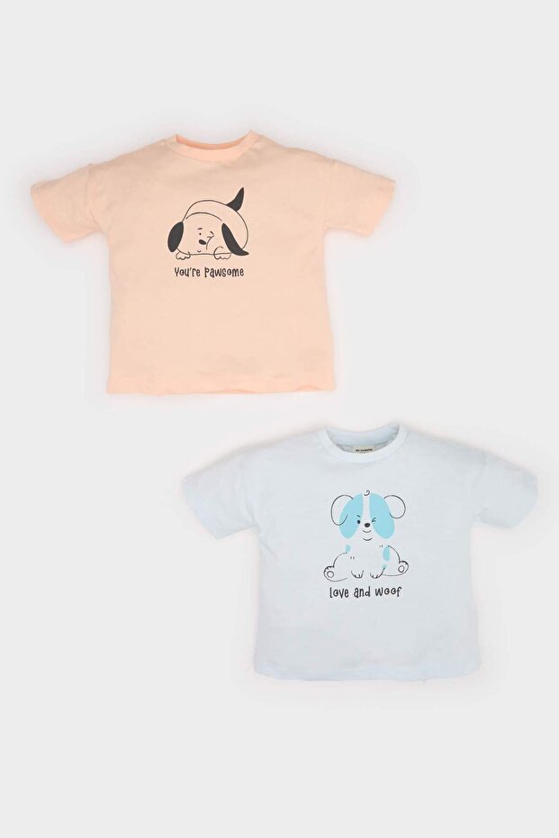 100% Cotton Crew Neck Printed Combed Cotton 2-Piece Short Sleeve T-Shirt Baby Boy Newborn E8232A525Sm