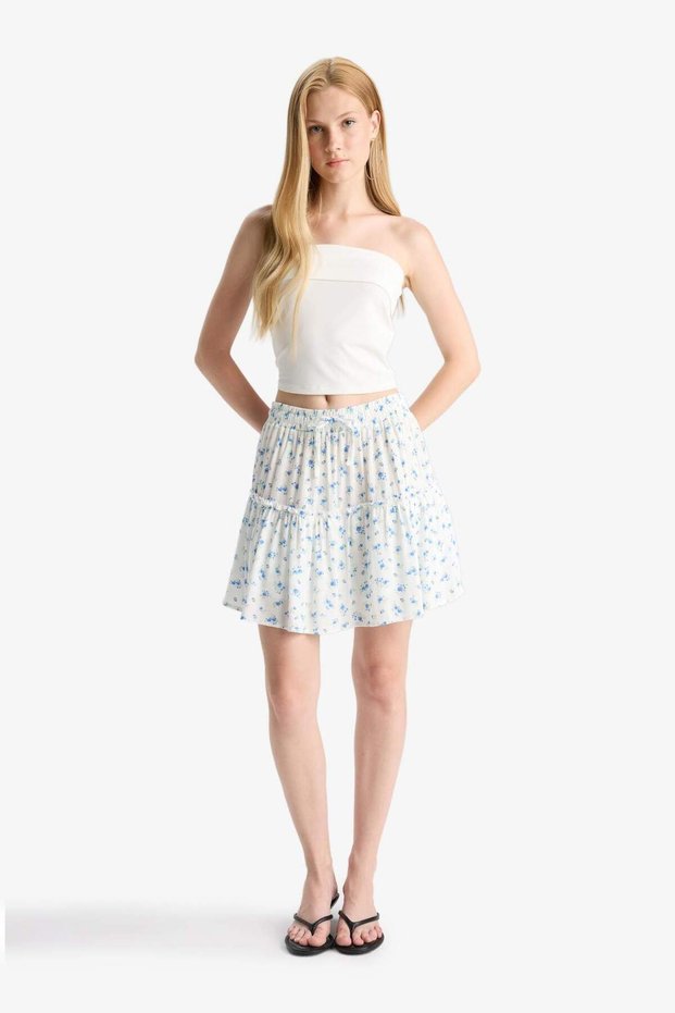 Floral High Waist Combed Cotton Lining Crinkle Viscose Mini Skirt F7223Ax25Hs
