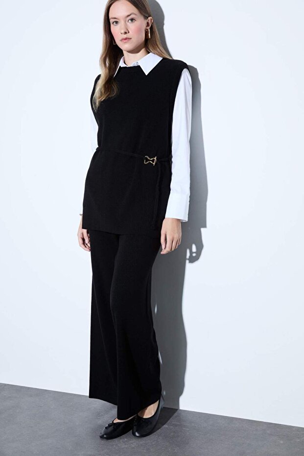 Relax Fit Knitwear Trousers Basic Elastic Waist Wide Leg V0088Az25Wn