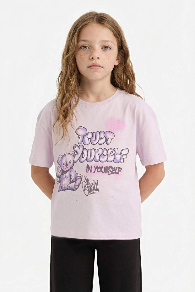 Relax Fit Crew Neck Printed Short Sleeve T-Shirt Girls E0353A825Sm