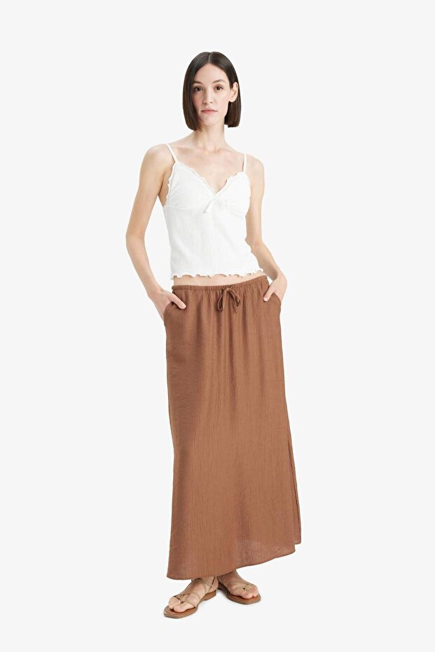 A-Line Regular Waist Crinkle Fabric Midi Skirt F6501Ax25Sm