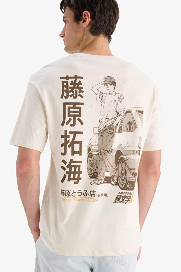 100% Cotton Initial D Boxy Fit Crew Neck Back Printed Short Sleeve T-Shirt F2877Ax25Sm