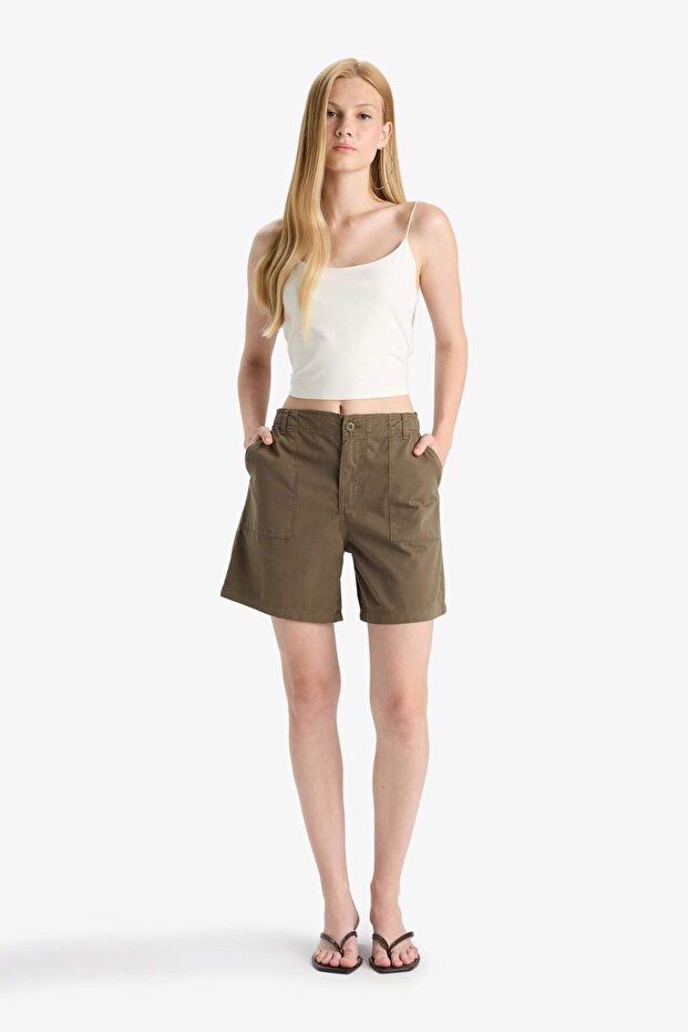 100% Cotton Regular Waist Gabardine Shorts F3318Ax25Sm