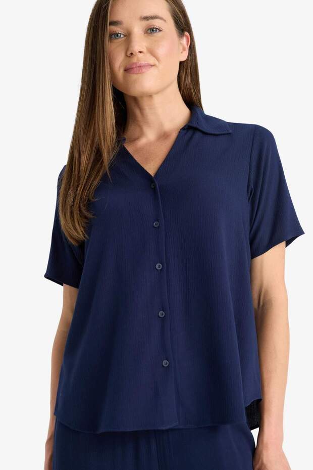 Regular Fit Crinkle Viscose Short Sleeve Shirt F5835Ax25Sm