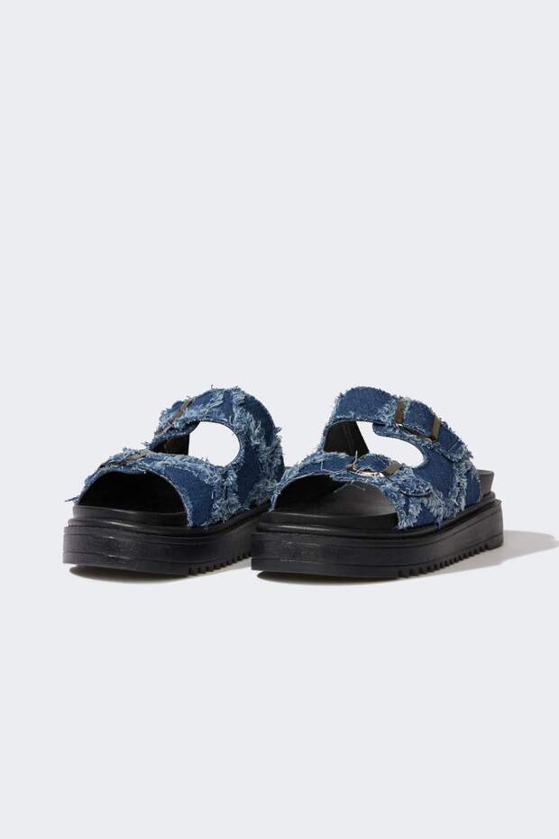 Women's Flat Sole Double Striped Jean Slippers E7048Ax25Sp