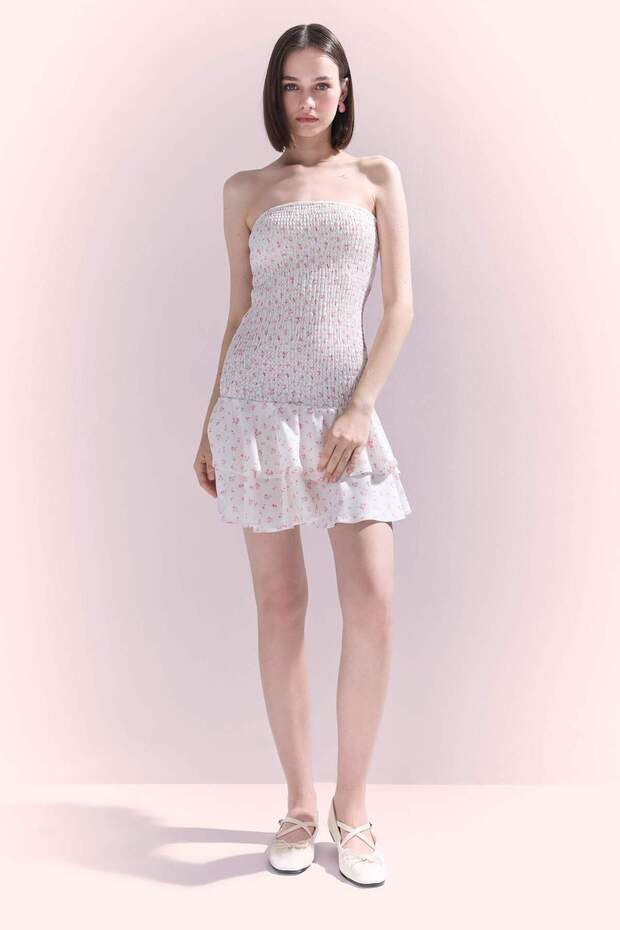 Fitted Strapless Floral Gipeli Mini Summer Dress F5115Ax25Sm