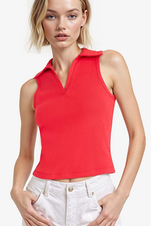 100% Cotton Slim Fit Polo Collar Ribbed Undershirt F4433Ax25Sm