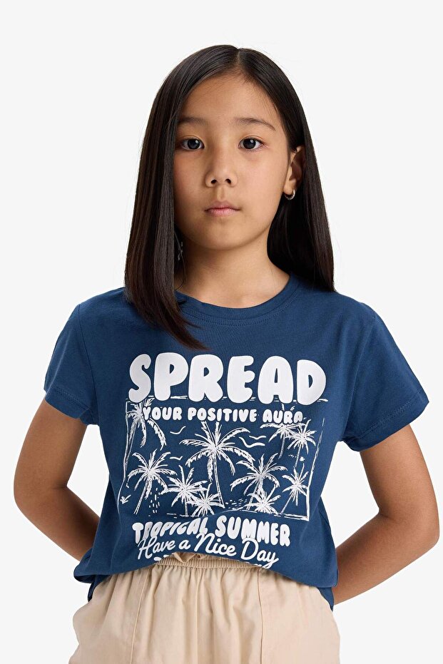 Crew Neck Printed Short Sleeve T-Shirt Girls E5891A825Sm