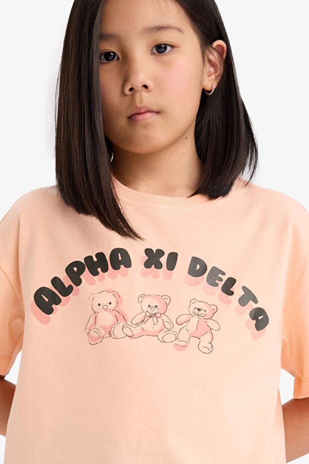 Relax Fit Printed Crew Neck Short Sleeve T-Shirt Girls E0390A825Sm