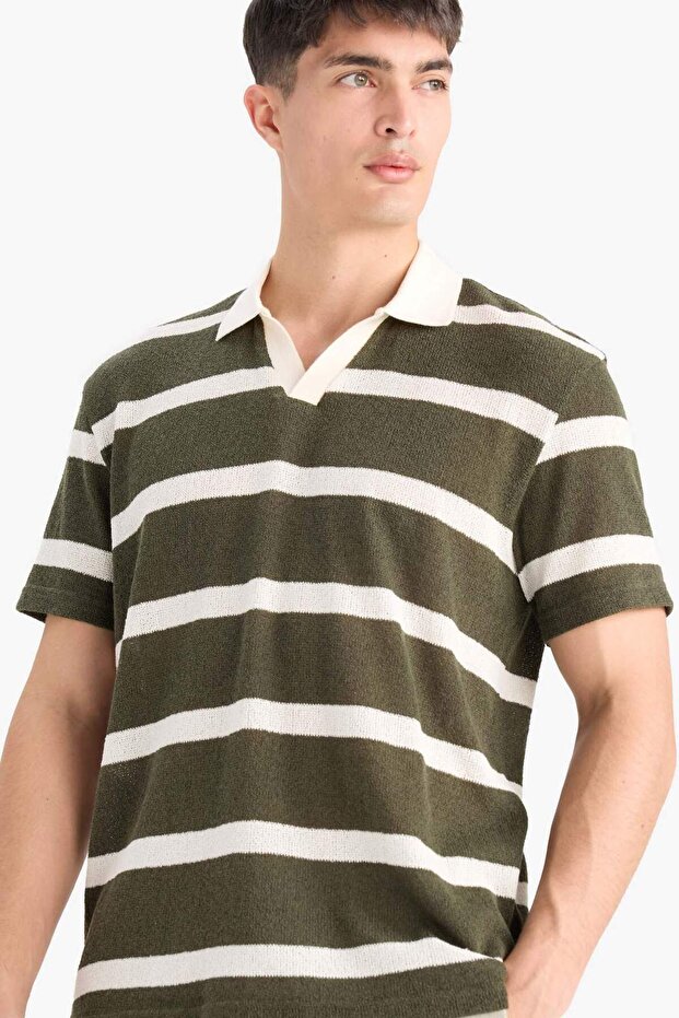Regular Fit Polo Neck Short Sleeve Knitwear Look T-Shirt E3965Ax25Sm