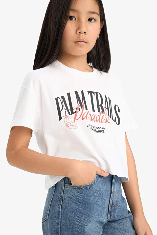 100% Cotton Crew Neck Printed Short Sleeve T-Shirt Girls E0352A825Sm
