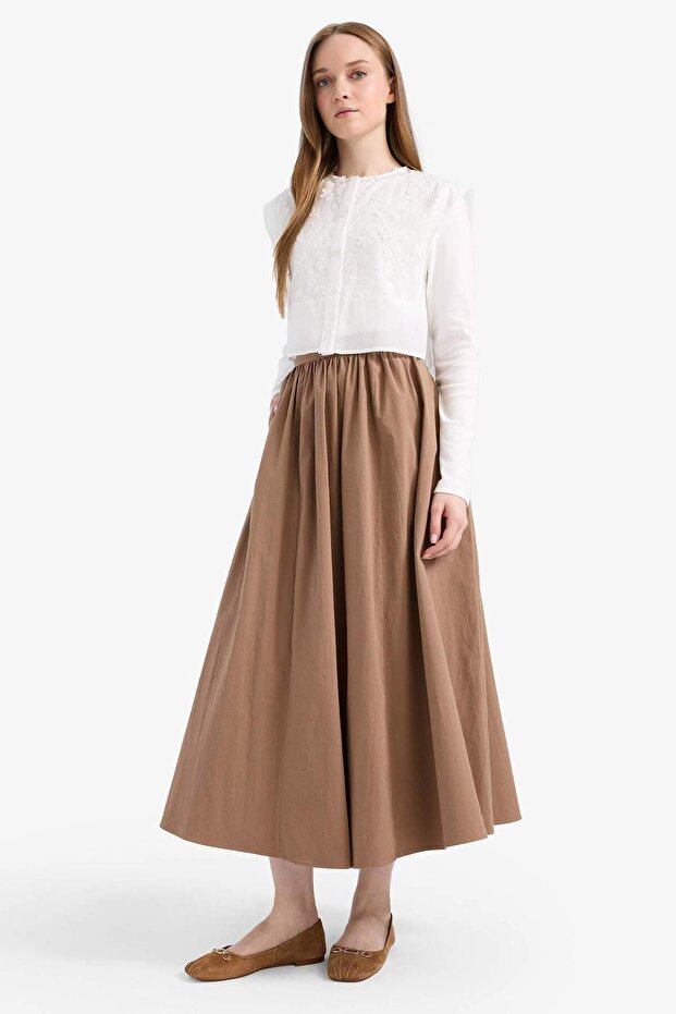 A-Line Elastic Waist Poplin Maxi Hijab Skirt E7453Ax25Sm