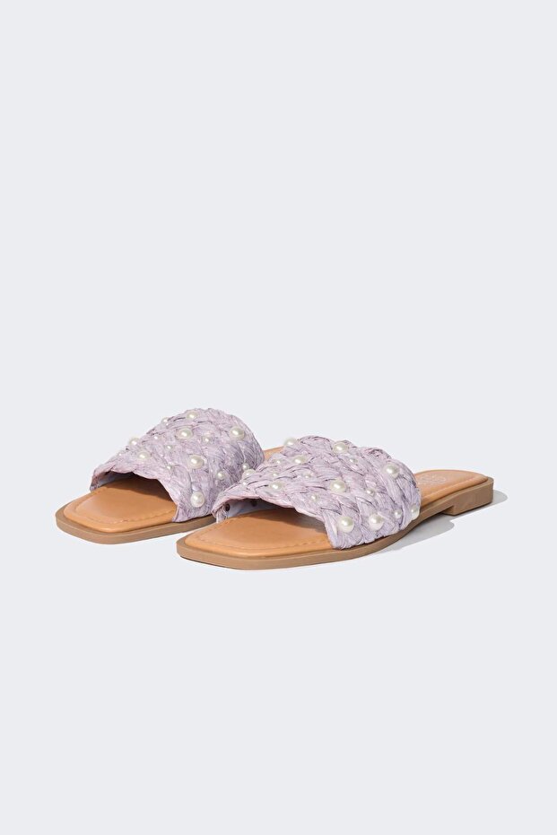 Women's Pearl Detailed Flat Sole Slippers E2501Ax25Sm