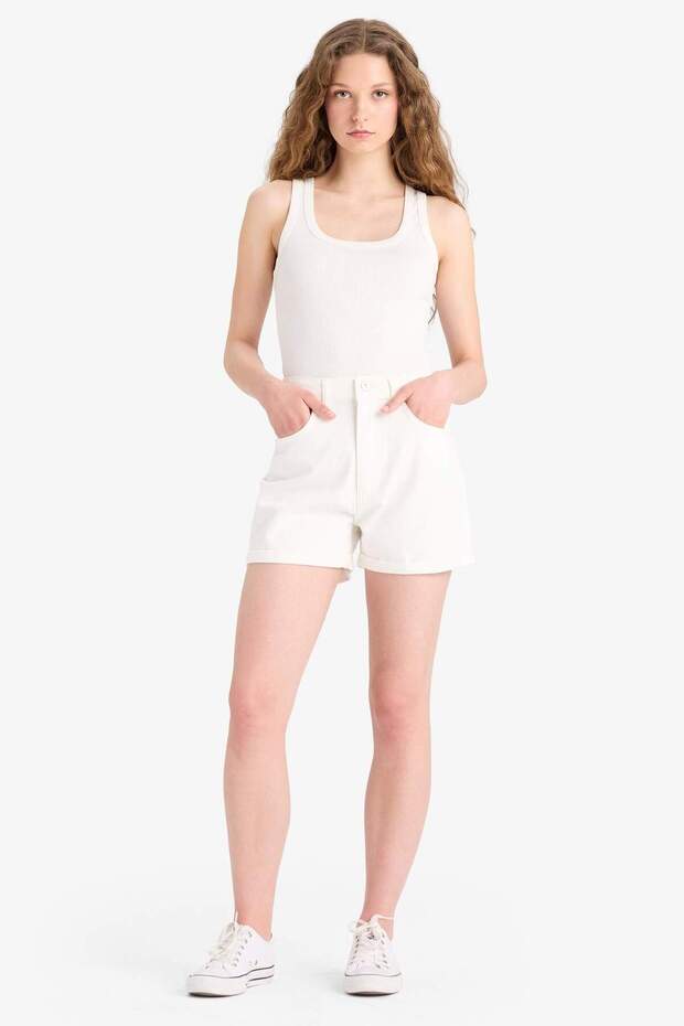 100% Cotton Mom Fit High Waist Jean Shorts E4695Ax25Sm