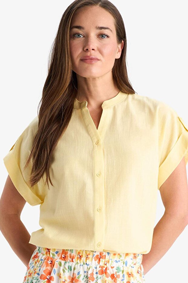 100% Cotton Regular Fit Apaş Collar Flared Shirt E9435Ax25Sm