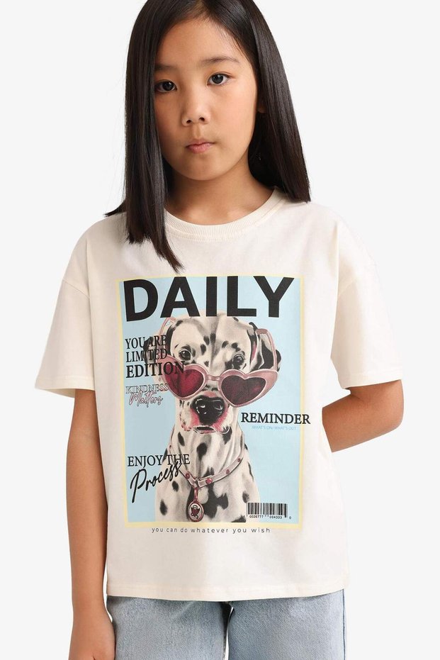 100% Cotton Relax Fit Crew Neck Printed Short Sleeve T-Shirt Girls E1827A825Sm