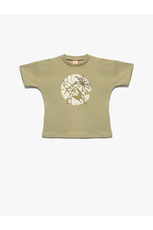 Crew Neck Short Sleeve Printed Cotton T-Shirt