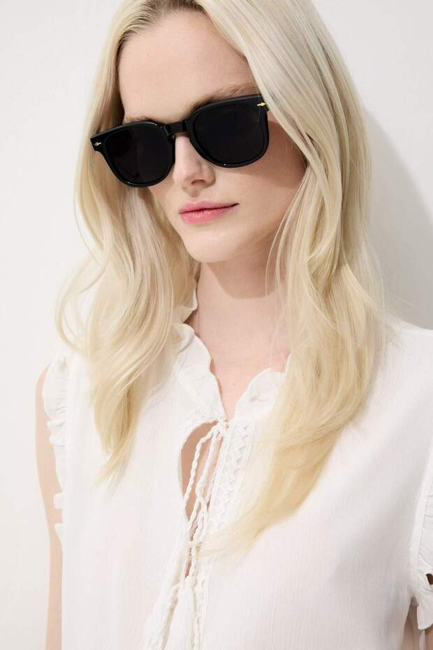 Women's Round Black Plastic Frame Black Glass Uv Sunglasses F0610Axns