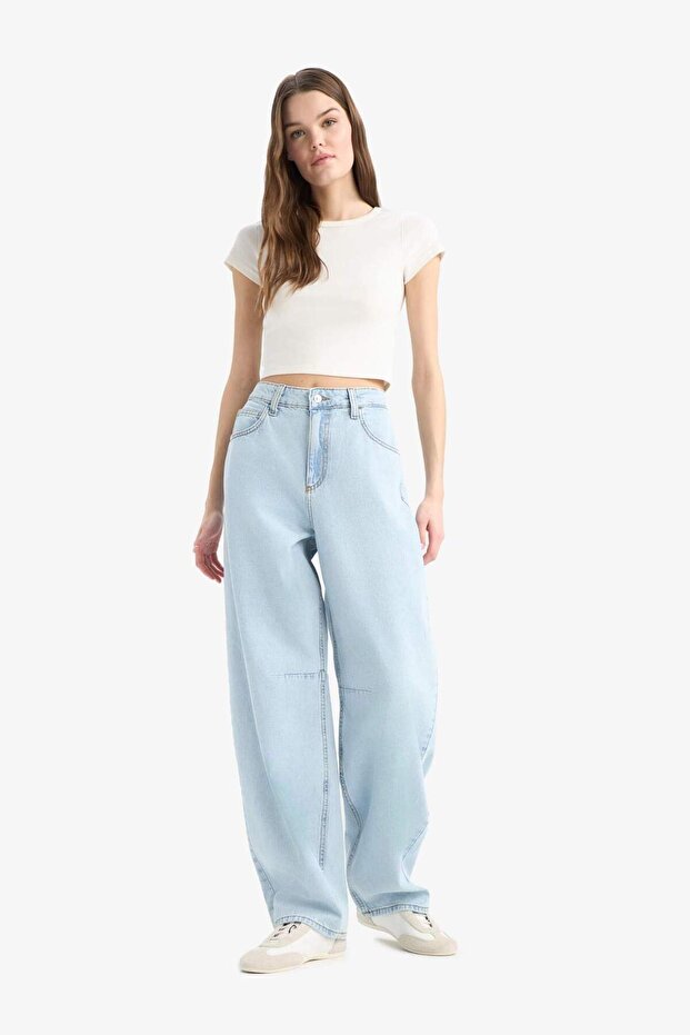 100% Cotton Baggy Fit High Waist Jean Pants E1684Ax25Sm
