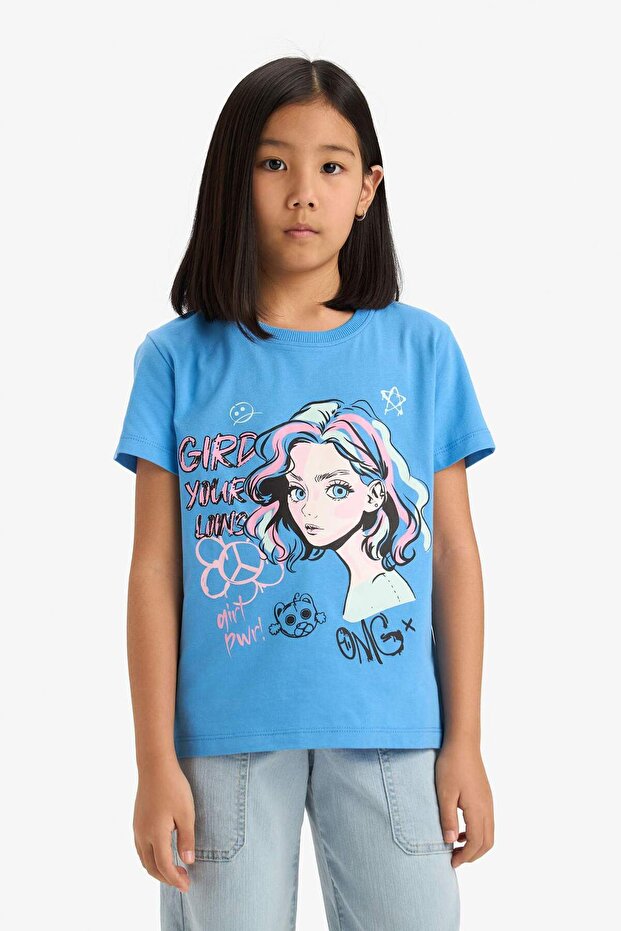 Crew Neck Printed Short Sleeve T-Shirt Girls E0350A825Sm