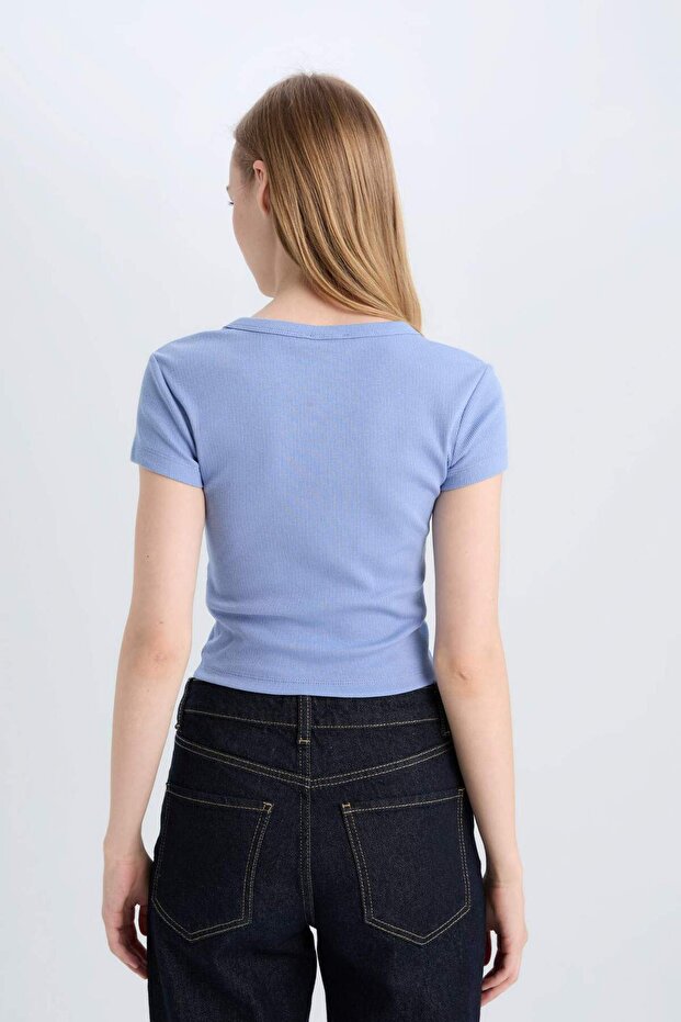 Fıtted Basıc Fitilli Kaşkorse Tişört E0287AX25SM - 5