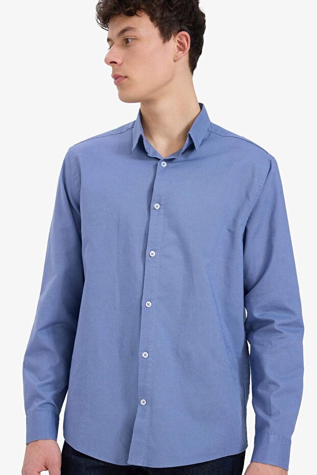 Regular Fit Polo Collar Linen Summer Long Sleeve Shirt E1729Ax25Sp