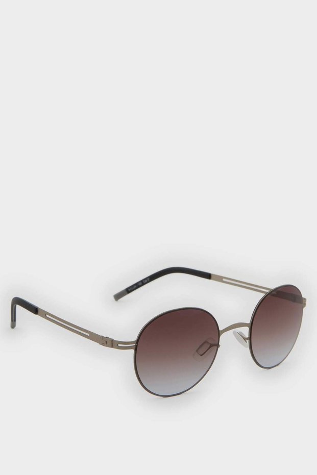 Men's Round Beige Metal Frame Brown Glass Uv Sunglasses F0495Axns