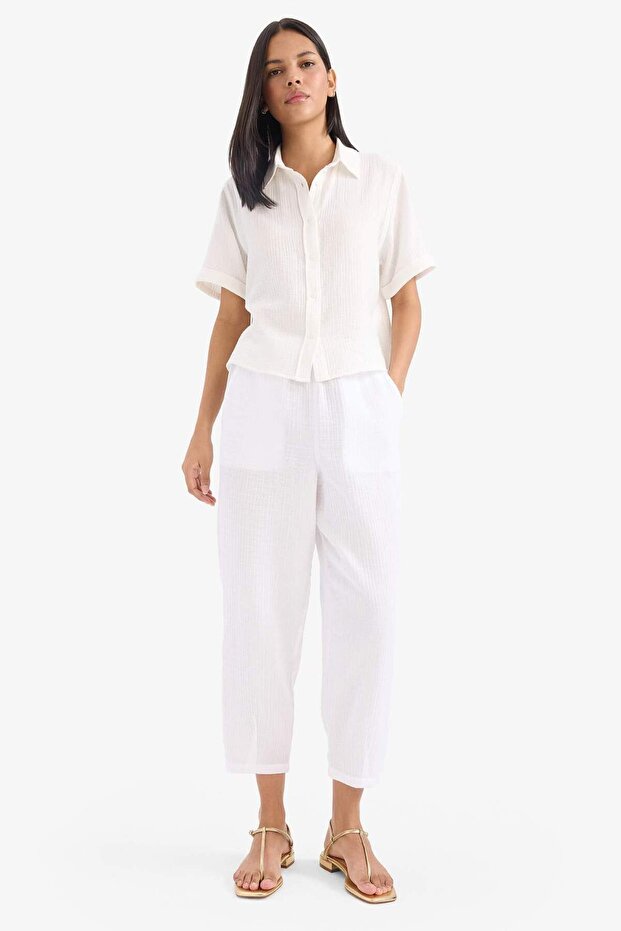 Tapered Fit Muslin High Waist Trousers E6412Ax25Sp