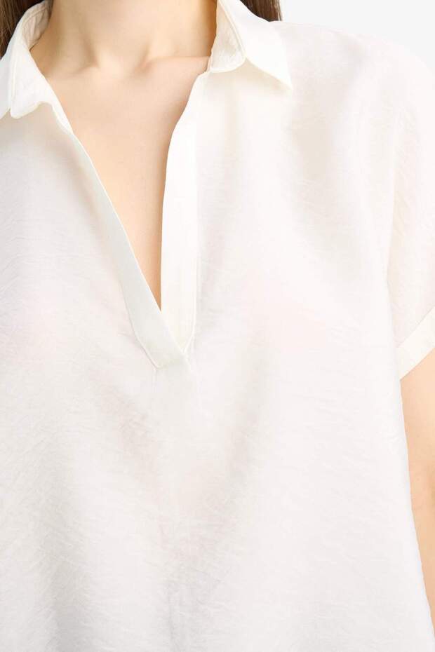 Comfort Fit Hemdkragen Basic einfarbige Kurzarmblus E5989AX25SP - 5