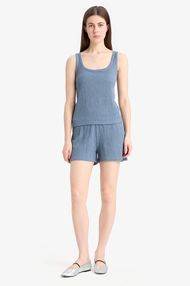 Regular Fit 2-Piece Set Wrinkled Tank Top Shorts F1487Ax25Sm