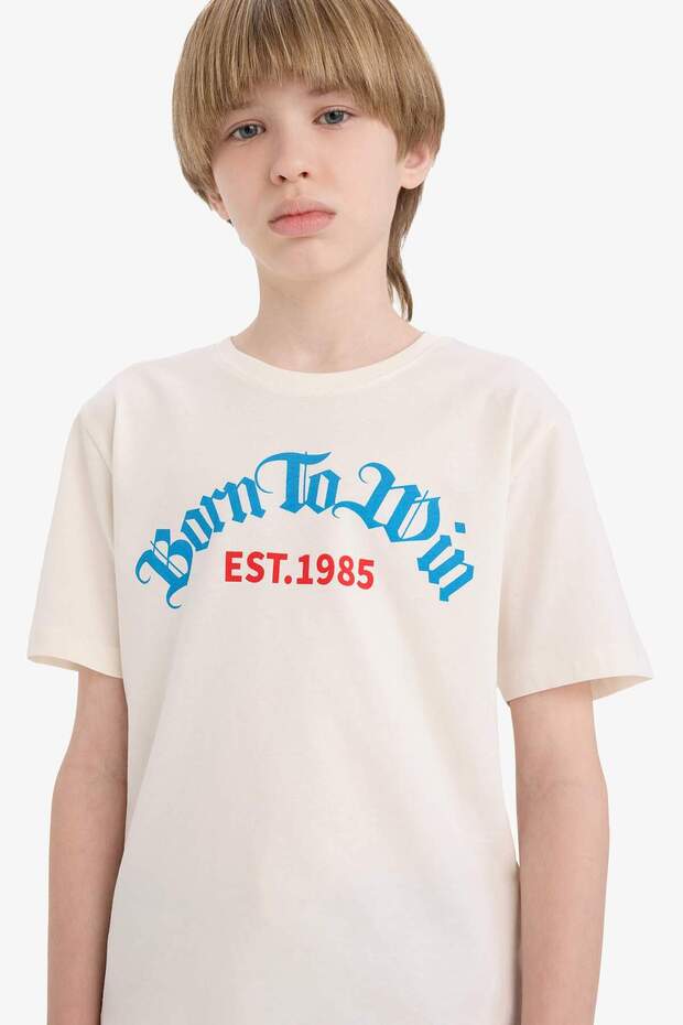 100% Cotton Crew Neck Printed Short Sleeve T-Shirt for Boys E0082A825Sm
