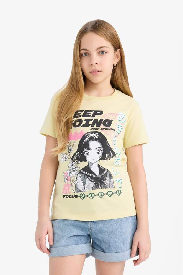 100% Cotton Regular Fit Crew Neck Printed Short Sleeve T-Shirt Girls E0350A825Sm