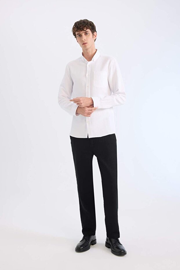 100% Cotton Regular Fit Linen-Look Straight-Leg Summer Jogger Pants with Pockets B4138Ax25Sp