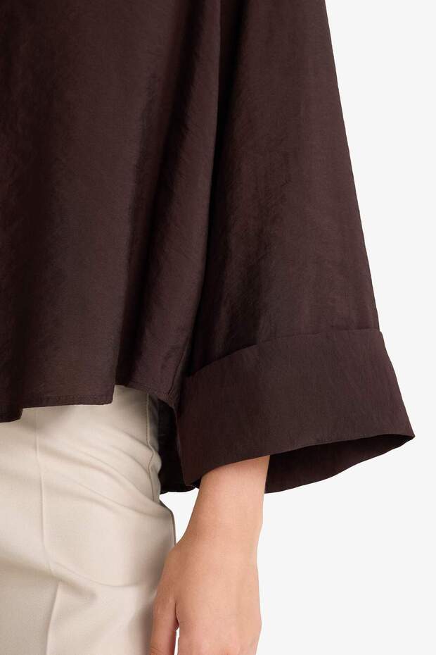 Loose Fit Apaş Yaka Basıc Gömlek E9007AX25SP - 5