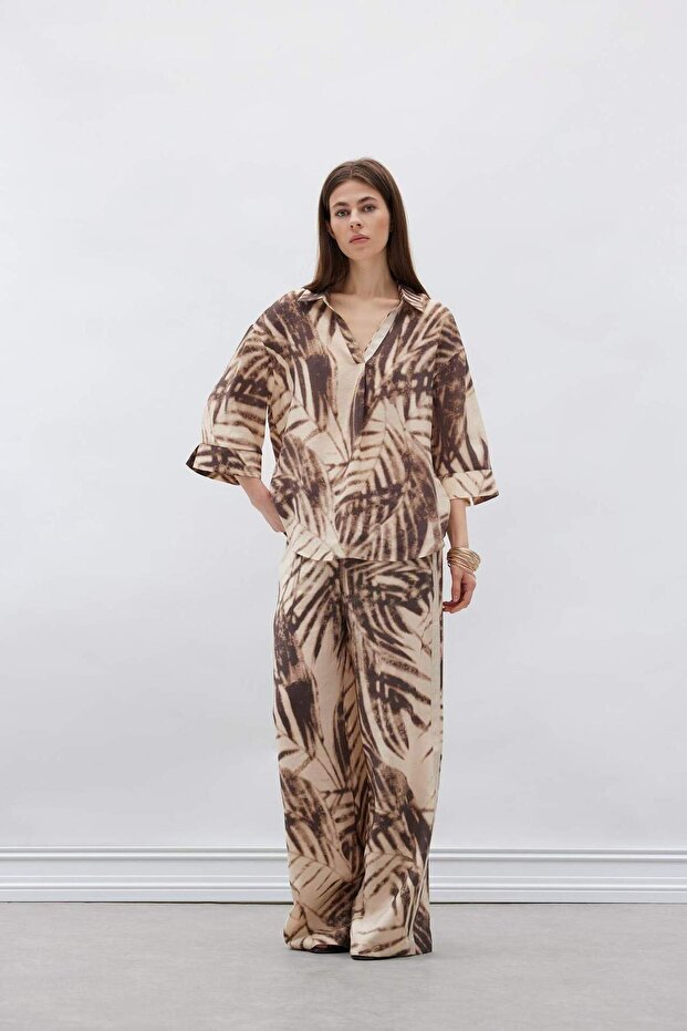 Wide Leg Patterned Modal Fabric Palazzo Pants High Waist Straight Wide Leg E8599Ax25Sm