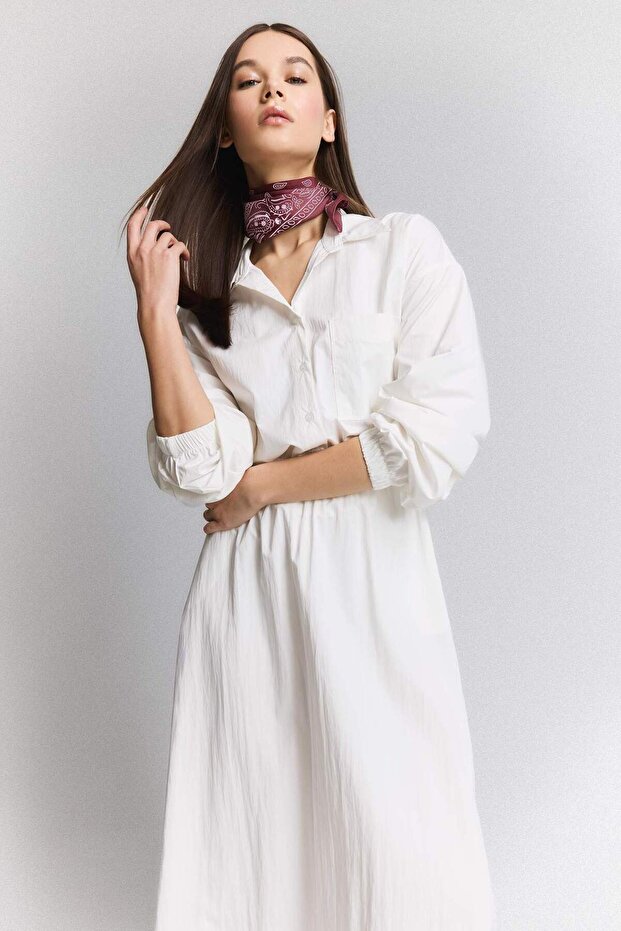 Oversıze Basıc Paraşüt Beyaz Gömlek E6693AX25SP - 3